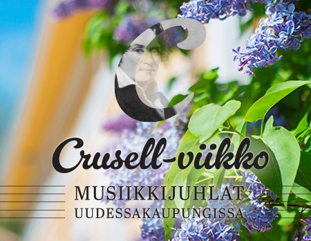 Crusell-viikon logoteksti, jossa taustala lilan värisiä sireeniejä.